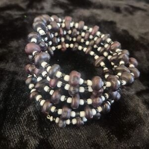 Elegant Black and White Beaded Bracelet Stretch Bangle Costume Jewelry